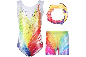 Hovershoes Gymnastics Leotards for Girls Three-Piece Set, Long Sleeve/Sleeveless Leotards with Shorts and Hairband Sparkly Ballet Dance Unitards Gymnastics Outfits Athletic Dancewear for Kids