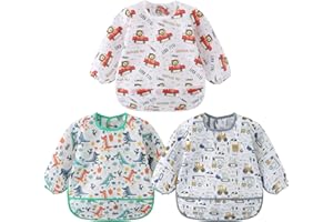 Yealoo 3 Pack Bavoirs Manches Longues Etanche Tablier d'Alimentation Enfant 5-30 Mois