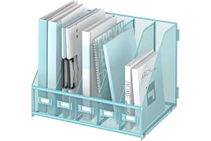 SUPTIDY Schreibtisch-Organizer aus Metall, Zeitschriftenhalter mit 5 vertikalen Fächern, Organizer für Büro, Schreibtisch, Heimarbeitsplatz, Blau