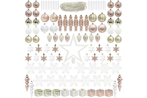 BUSYBEE 105 Stück Christbaumschmuck weihnachtskugeln rosa Gold Set Christbaumschmuck volles Set Kunststoff Bruchsicher Inklusive weihnachtkbaum Kugeln Schneeflocken Sterne Tannenzapfen Perlen Girlanden