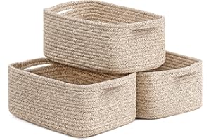 TIMEYARD Storage Baskets, Small Basket for Gifts, Baskets for Shelves, Rope Basket for Organizing for Towels, Toy Storage 3 Pack, White & Brown, 28 x 18 x 11 cm