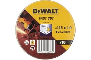 DEWALT Lata con 10 Discos de Corte, Acero Inox, dimensiones 125x1x22.23mm, Grano de Óxido de Aluminio, Para Amoladoras con Cable y a Batería, DT3507-QZ