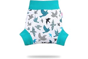 Shorty en PUL Petit Lulu | Culotte de Protection | Pull Up Couche | Couvre-Couche | Taille XL | Réutilisable & Lavable | Étanche | Couches Lavables | Fabriqué en Europe (Turquoise Birds)