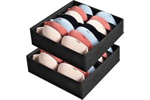 AiQInu Organizador Sujetadores Cajones,2 Pcs 7 Celdas Organizador Ropa Interior Plegable con Cremalleras, Organizador Armario con Compartimento para Sujetador,Calcetines,Corbatas
