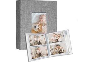 Vienrose Small Photo Album 4x6 holds 200 Photos 2 Pack, Mini Baby Photo Album Linen Cover for Gifts Wedding Family, Grey