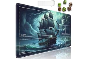 JVGFYNKL TCG Playmat, Magic The Gathering Ultra Pro Playmat with Zones, 24x14 in Non-Slip Rubber MTG Playmat with Drawstring Travel Pouch and 6 Dice, Pirate Ship MTG Mat, Card Game Playmats