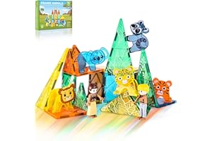 Veneibe Magnetische Kacheln, Prairie Thema Block Magnet Building Toys,Montage Struktur,Tier Löwe/Tiger/Koala/Waschbär Pretend Play Game, STEM Spielzeug für Kleinkinder, Mädchen, Jungen Alter 3 4 5 6 7