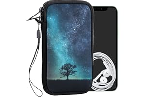 ‎KWMOBILE kwmobile Handytasche für Smartphones L - 6,5" - Neopren Handy Tasche Hülle Cover Case Schutzhülle - Galaxie Baum Wiese Blau Grau Schwarz - 16,5 x 8,9 cm Innenmaße