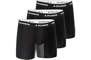 FM London 3er-Pack Bambus-Boxershorts für Herren mit Reibungsschutz – Weiche Unterhosen für Männer mit Langem Bein und Vorgeformtem Schritt – Feuchtigkeitsableitend, Etikettenlos und Atmungsaktiv