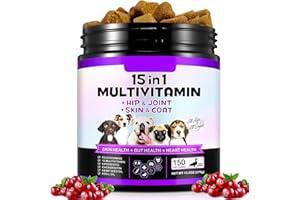 BIEYOC 15 en 1 Golosinas Multivitamínicas, 150 Vitaminas Masticables para Perros, Suplementos de Cadera y Articulación, Sistema Inmunológico, Piel y Abrigo, Todas Las Edades y Razas, Sabor a Pato