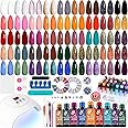 Lavender Violets 73 Pcs Gel Nail Polish Set with lamp 45 Colors Full Set for Beginners Nail Primer,Base Coat,Matte&Top Coat Manicure Remover Shellac Nail tech Suppliers 54W LED Light Varnish LA06