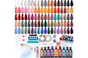 Lavender Violets 73 Pcs Gel Nail Polish Set with lamp 45 Colors Full Set for Beginners Nail Primer,Base Coat,Matte&Top Coat Manicure Remover Shellac Gel Polish Kit 54W LED Light Varnish LA06