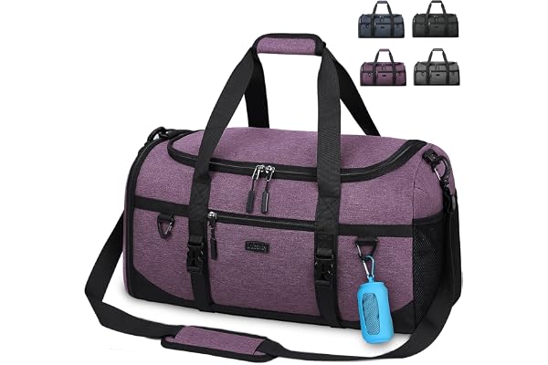 Lubardy Sac de Sport Homme Femme 55L Sac de Voyage Imperméable Grande Capacité avec Serviette Sport et Compartiment à Chaussures Sac Bandoulière Gym Weekend Yoga Fitness Violet