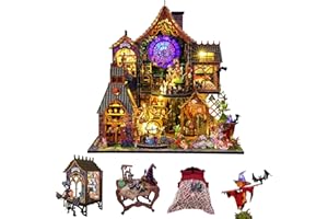 CUTE-Eyfud DIY Miniature Dollhouse Kit with Furniture, LED Lights & Music Box –3D Puzzle Wooden Doll House for Adults and Teens, Creative Home Décor Craft Kit (Magic Spirit)