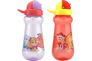 HOVUK Paw Patrol & Peppa Pig Trinkhalm | Kunststoff-Wasserflaschen mit Silikon-Pop-Up-Strohhalm | BPA-frei für Kinder ab 6 Monaten