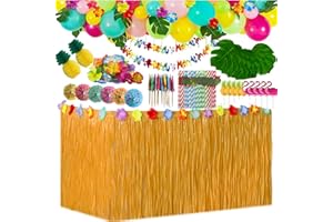 JIAJIAYI 94 Stück Hawaii Party Dekoration Set mit Ballon,Hawaii Luau Tischröcke Kit,Girlanden, Palmblätter, Ananas Flamingo Regenschirm Obst Stroh Kombition zum Grillen für Garten Beach Party Dekor