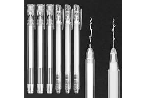 YIIFELL 6 Stylos Gel Blanc, Set of 0.6 mm & 0, 8 mm Stylos gel blanc à pointe fine for Papier noir Croquis dessin livres de coloriage pour adultes et illustrations