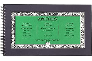 Arches Journal de Voyage Aquarelle 15,2 x 25,4 cm, Blanc Naturel, Papier 100% Coton - 15 Feuilles 63,5 kg - Pour Encre, Gouache, Acrylique et Plus