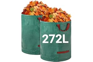 Velway Heavy-duty Garden Waste Bags - 272L x 2Pack Reusable Garden Sacks with Handles - Industrial Fabric for Leaves Trash Debris - Waterproof Garden Rubbish Bags