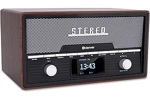 DENVER MDA-525DW Retro Mikro HiFi Anlage - DAB+ & FM Radio - CD-Player - Bluetooth - USB-Anschluss - AUX-Eingang - Weckerfunktion - Kompakte Stereoanlage im Holz Design