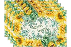 ‎ARTOID MODE Artoid Mode Sonnenblume Eukalyptus Frühling 4er Set Platzsets, Saisonaler Sommer Küche Tisch Dekoration Drinnen Urlaub Party Dekor 30x45cm