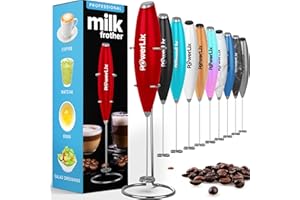 PowerLix Frullino Montalatte Elettrico Cappuccino - Schiumatore Latte con Supporto in Acciaio Inossidabile, 15-20s, Potente 19000rpm, Montalatte Manuale per Latte, Cappuccino, Caffè,Rosso