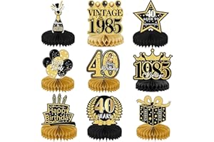 YFJSML 9 Pezzi Centrotavola Compleanno Set, 40 Anni Centrotavola a Nido d'Ape Decorazioni, Nero Oro Centrotavola Compleanno Decorazione, Decorazioni di 40° Compleanno Toppers da Tavolo per Uomini e Donne
