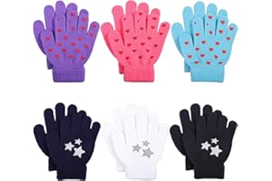 Cooraby 6 Pairs Kids Warm Magic Gloves Winter Stretchy Knit Gloves for Boys Girls