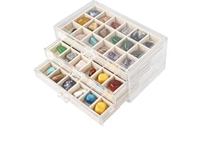 Dmnnlp Rock Display Case, 3 Drawers 54 Grids Rock Collection Box, Storage Cases for Gemstone Fossil Crystal Stone Jewellery (Beige)