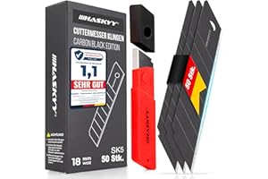 HASKYY Lot de 50 lames de cutter sécables SK5 - 18 mm - En acier au carbone - Pour cutter à moquette - Noir - Extrêmement tranchantes