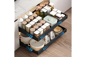 ZQEJEFD Cajón Telescópico, Cajones Extraíbles para Armario de Cocina, Cajón Deslizante para Alacena para Armarios de Cocina, Organizador de Gabinete Extraíble Ancho Ajustable 33-55cm (Negro)