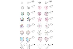 YADOCA 16 Paires Boucles d'Oreilles pour Filles Enfants Hypoallergéniques Acier Inoxydable 316L Boucles d'Oreilles à Tige à Dos Plat Boucles d'Oreilles à Tige Bijoux Cadeau Femmes Multicolore Rose