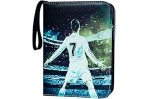 Oirigaga Fußball Karten Sammelalbum, Fussball Sammelkarten Album Ordner, 4 Taschen 50 Seiten 400 Karten Sammelmappe, Sport Karten Heft Mappe mit Reißverschluss Tragegriff, 3-Ring Karten Sammelheft