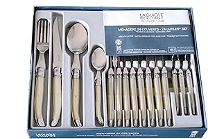 Laguiole Production Mieszany Komplet Sztućców, Stal Nierdzewna, Stal/Masa Perłowa, 24 Sztuk