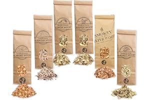 Smokey Olive Wood 6x 500mL smoking chips: olive, almond, orange, holm oak, lemon and walnut wood. Size Nº2: 0,5-1cm