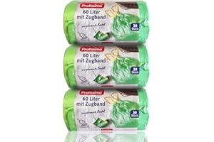 Profissimo Gut & Günstig Zugband Müllbeutel, 60 Liter (90 Stück), Reißfest & Flüssigkeitsdicht, 3er Pack (3 x 30 Stück)