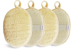 FCSNJH 4 esponjas de luffa, loofah, esponja de ducha, esponja de luffa, esponja de ducha, esponja de lufa natural, cepillo corporal Loofah natural, esponja exfoliante, limpieza profunda del cuerpo de la piel