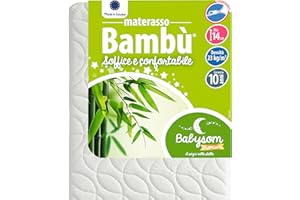 Babysom - Materasso Lettino Bambino | Per Neonato - Bambù Naturale - 60x120 cm - Altezza 14cm - Antiacari - Antisoffoco e Traspirante - Sfoderabile - Garanzia 10 anni
