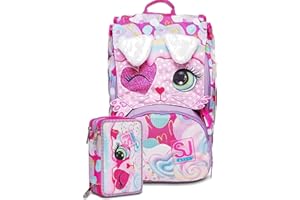 Seven. Schoolpack Zaino Scuola SJ Gang Girl Orecchie Fucsia + Astuccio Completo 3 Zip