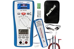 PeakTech 3365 - Probador de Lan Multímetro Digital Rms, Probador de Red, Probador de Voltaje, Multímetro de Mano, Probador de Cable, Medidor de Voltaje, Probador de Continuidad, Cable de Tierra - 600V
