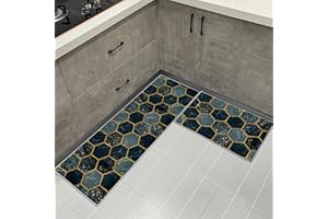 LLTTEER Kitchen rugs carpet runner kitchen mat 2 pieces,non-slip water and oil absorbing for hallway kitchen,kitchen rugs kitchen mats doormat carpet set (Marble 01, 43 x 75cm+43 x 150 cm)