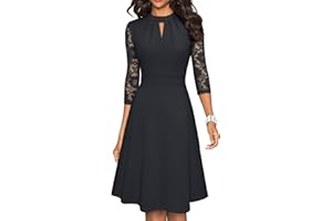 HOMEYEE Damen Elegant Hollow Out Spitze Swing Retro Party Cocktailkleid A234