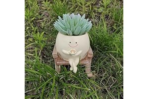 Mailfull Pot de Fleurs avec Visage Souriant Pot Fleur en Résine pour Chaise à Bascule avec Trou de Drainage Pot de Fleurs Succulentes Créatives pour Décoration D'intérieur (03)