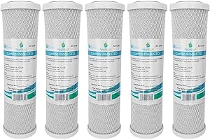 5x AquaHouse AH-CTO5 10 "Carbon Block Filtro ad acqua per acqua potabile, sistemi ad osmosi inversa, adatta a tutti gli alloggiamenti a filtro da 10"