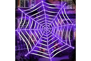 NEMMXUB 3.6m Led LED Halloween Dekor Spinnennetz mit Lichter, 135 LEDs Lila Lichter Runde Riesige Spinnennetz Deko mit 8 Modi, Spinnennetz Lichter für Halloween Outdoor Dekoration Garten Wasserdicht
