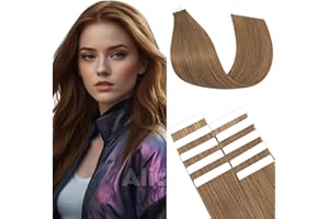 Benehair 55cm Extension Capelli Veri Biadesivo Tape in Hair Extension Adesive Capelli Veri 10 pezzi Capelli Umani Biadeisve, Marrone Chiaro