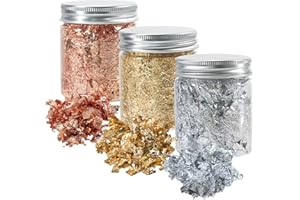 LIFEANT Hoja de Oro 3 Botellas, Hoja de Oro Oro/Plata/Oro Rosa Imitación Copos Dorado Copos Metálicos para Dorar, Pintar, Resina, Manualidades, Diseño de Uñas y Decoración del Hogar