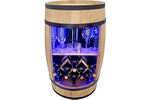 WEECO Tonneau Bar en Bois avec Casier à Vin Pliant – Éclairage LED RGB – Meuble de Bar – 2 Étagères – Rangement Bouteilles – Décoration Rustique – 80x50cm Marron Clair