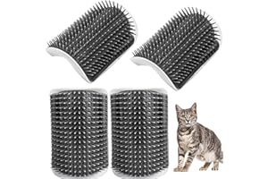 Aisoway 4 Pezzi Spazzole per Gatti, Spazzola Angolare Massaggio Gatti con Erba Gatta per Il Massaggio del Gatto - Grigio