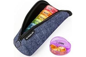 YAKLIM Pilulier semainier matin et soir, Pilulier Voyage, Pilulier Semainier AM/PM Avec sac de Rangement Portable à Fermeture Éclair Pour Suppléments de Vitamines D'huiles de Poisson